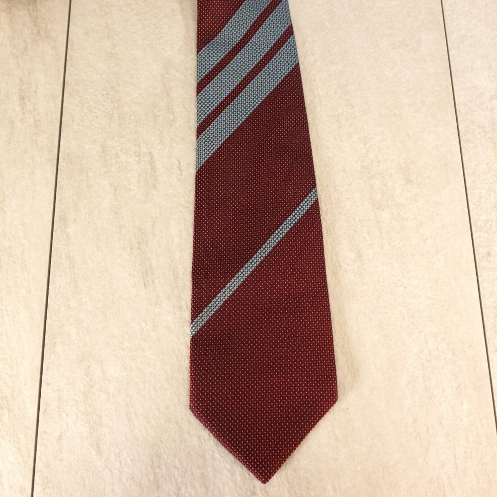 TAKASHIMAYA Men's Red Wine Light Blue Striped Neck Tie Business Classic Textured - Picture 3 of 13